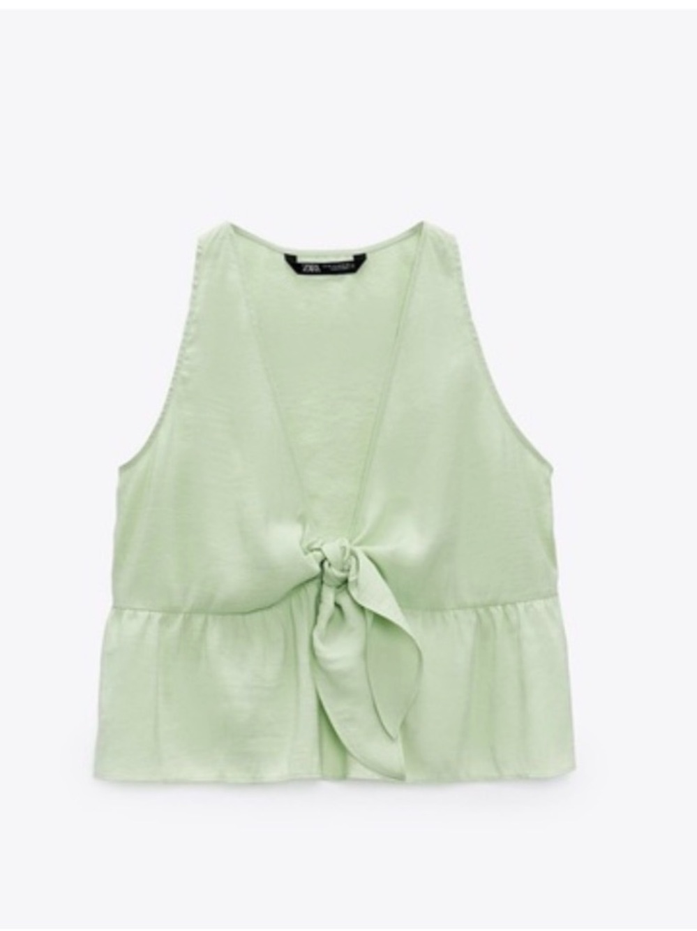 Zara Sage Green Tie-Front Peplum Top